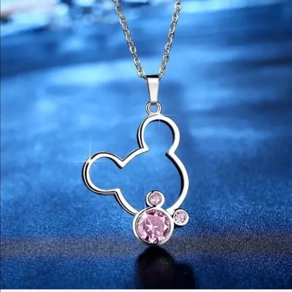 NEW DOUBLE MICKEY Pink Crystal Necklace GIFT - Picture 1 of 5